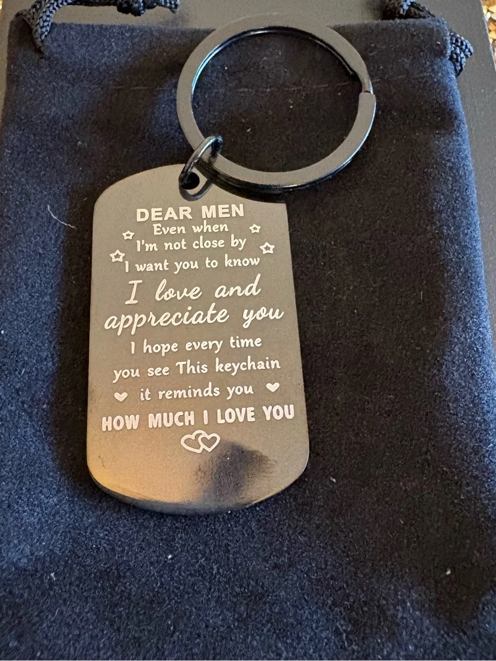 Drive Safe Men NWT  Black Stainless Steel Keychain - Sentimental Message